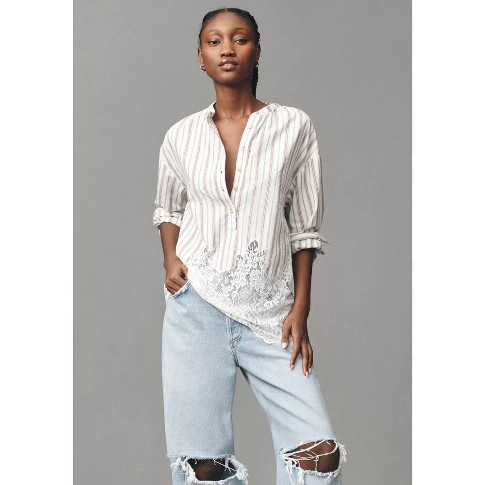 Anthropologie Pilcro Long-Sleeve Lacey Tunic Top